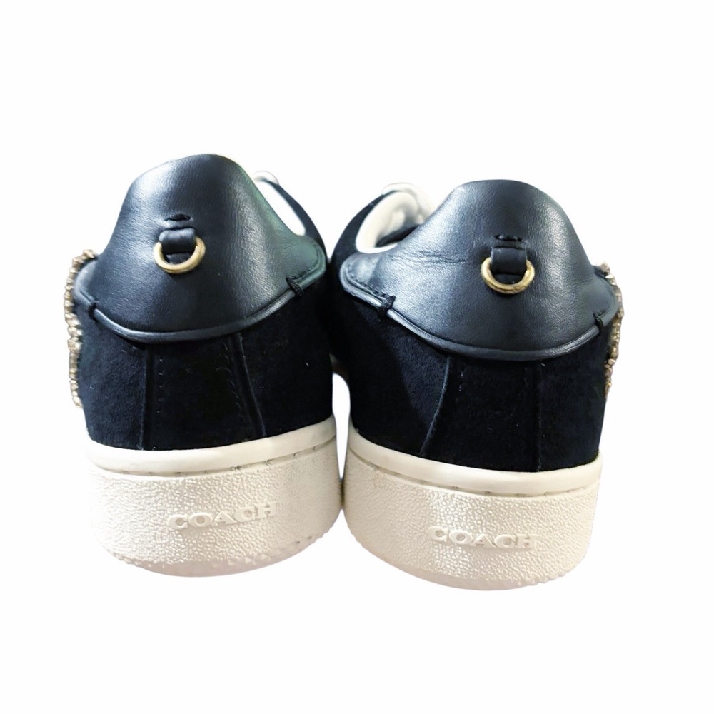COACH Rhinestones Embellished Stars Black Suede Lace Leather Sneakers 8 - Picture 4 of 7